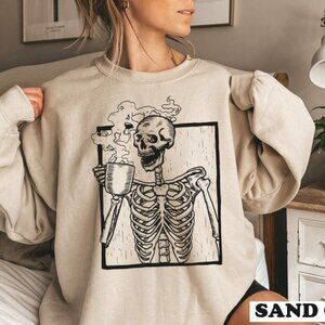 Skeleton Coffee Sweatshirt, Halloween Skeleton Sweatshirt, Fall Coffee 79